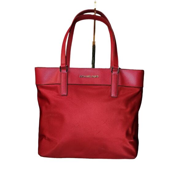 Michael Kors Small Top Nylon & Saffiano Leather Zip Tote, color Crimson Red. - Picture 2 of 9